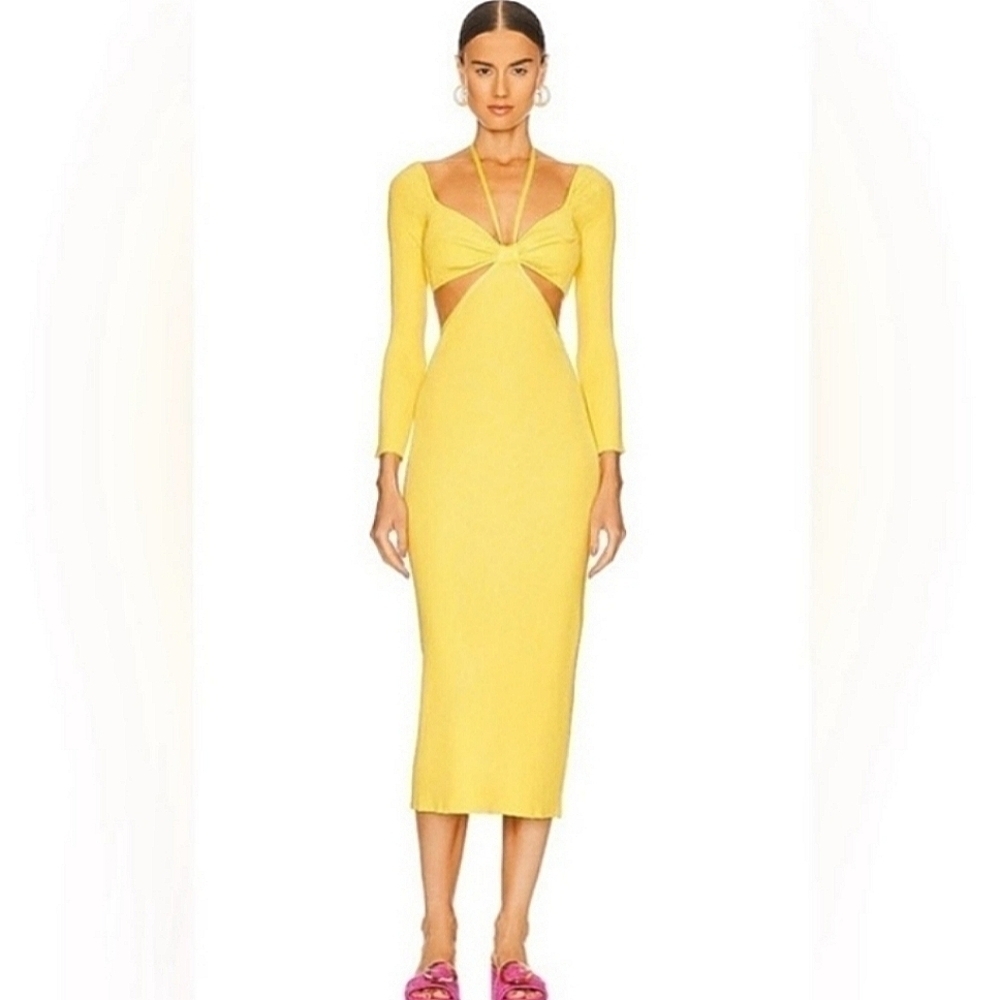 Cult Gaia Enzo Cut Out Midi Dress Yellow Medium Nwt